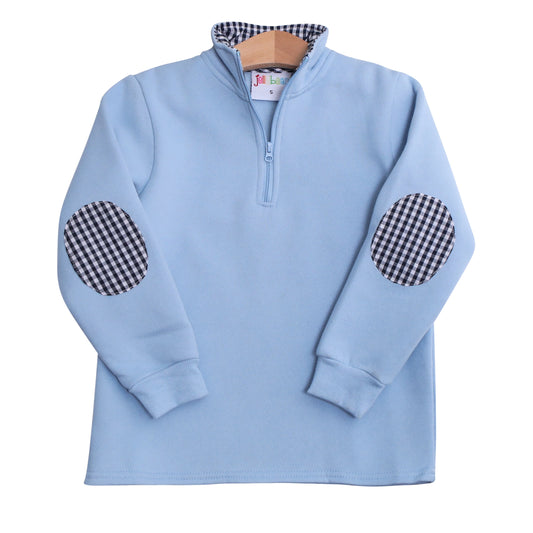 1/4 Zip Pullover - Light Blue & Navy Gingham