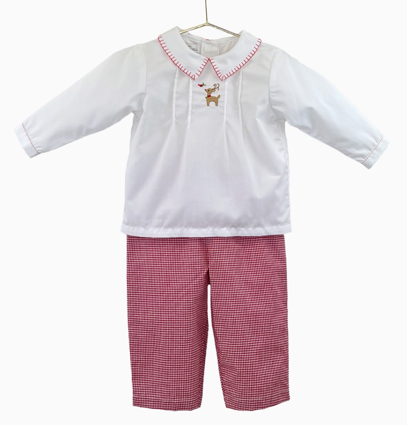 Reindeer Embroidered Top and Pants Set