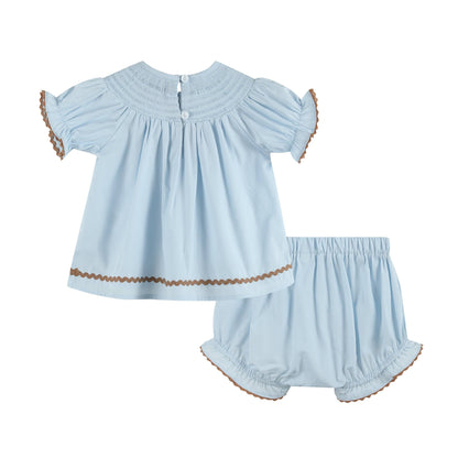 Blue Pumpkin Gingham Smocked Dress and Bloomers Set