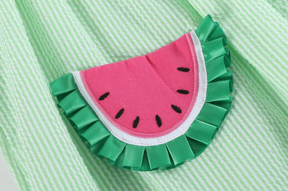 Green Seersucker Watermelon Smocked Bishop Dress