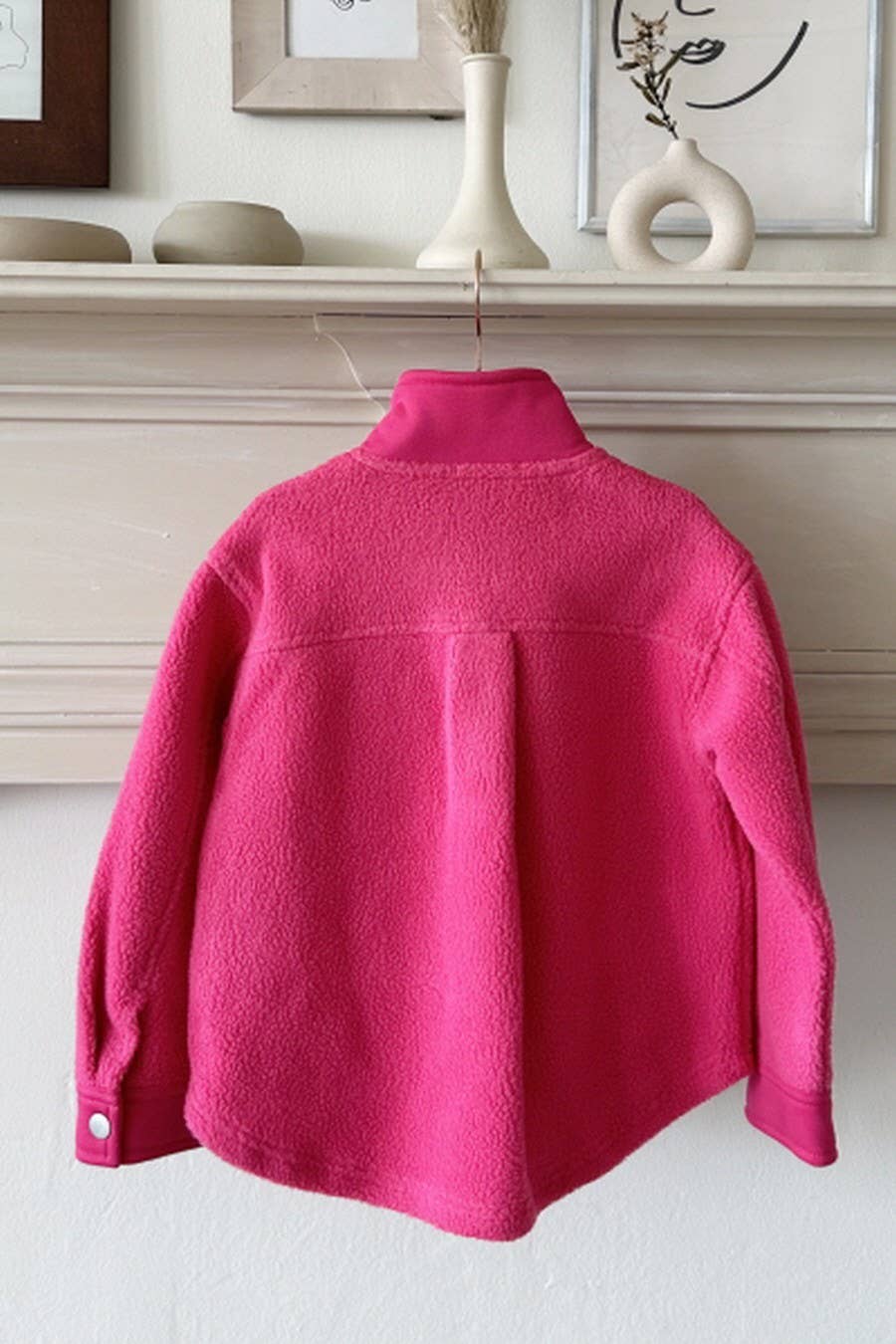 Kids High Neck Fleece Jacket in Hot Pink