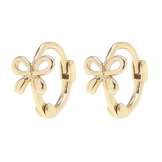 Betsy Tied Bow Micro Huggie Hoop Earrings in Shiny Gold