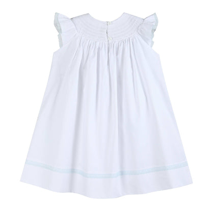 White and Blue Holy Crosses Smocked Bishop Dress