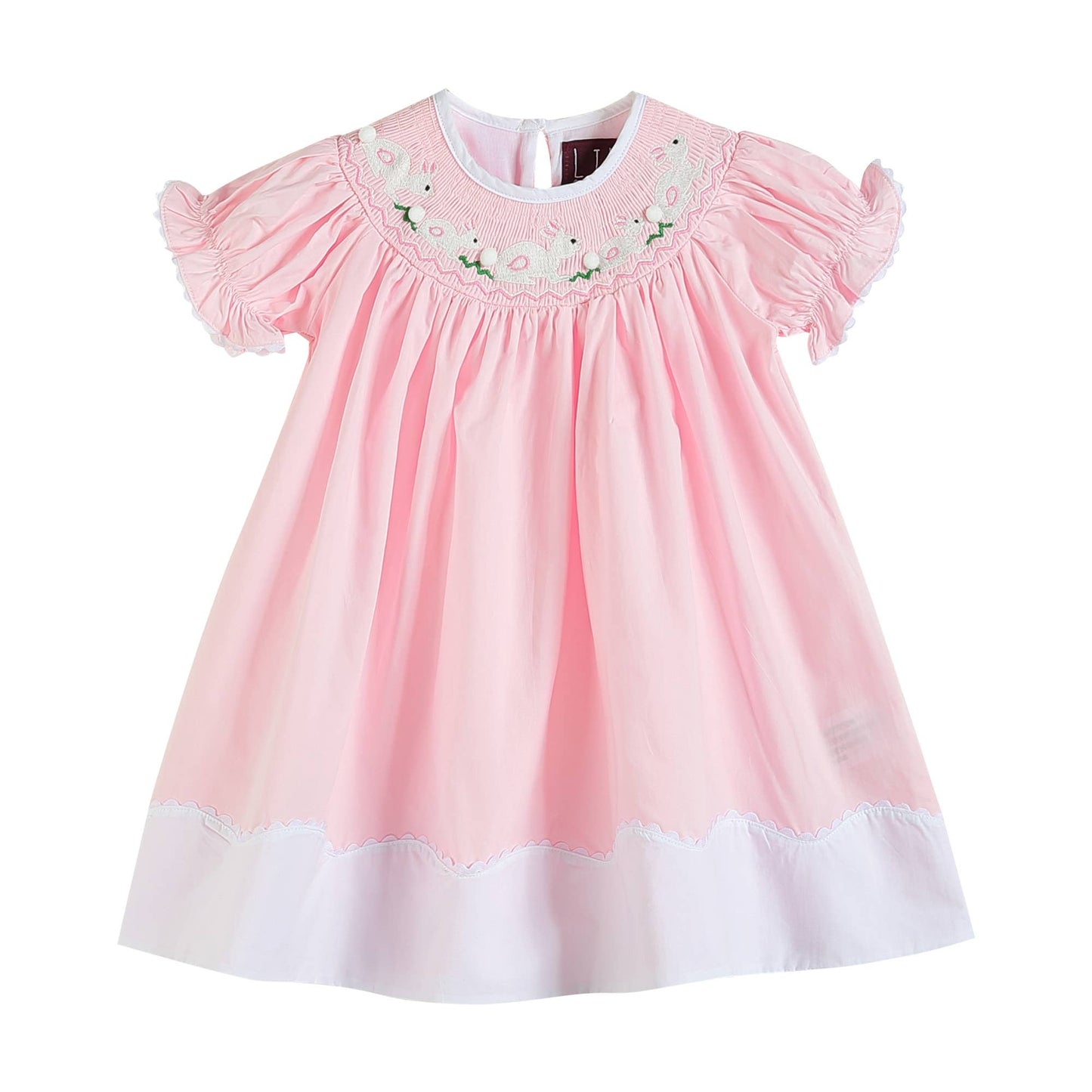 Light Pink Easter Bunny Smocked Bishop Dress