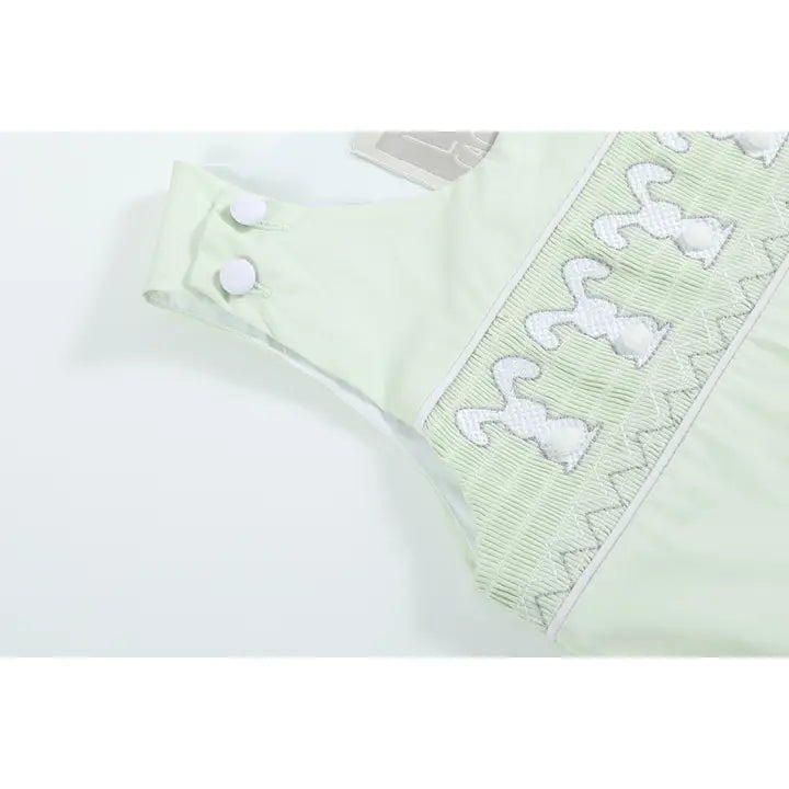 Honeydew Green Bunny Smocked Shortall