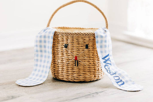 Gingham Kids Easter Basket - Easter Bunny Ears