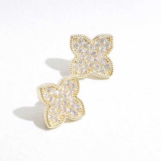 Gold Tone Outline Pave Cross Post Earrings