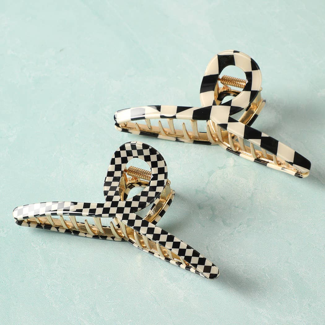 Dainty Checkered Pattern Thin Hair Claw Clip