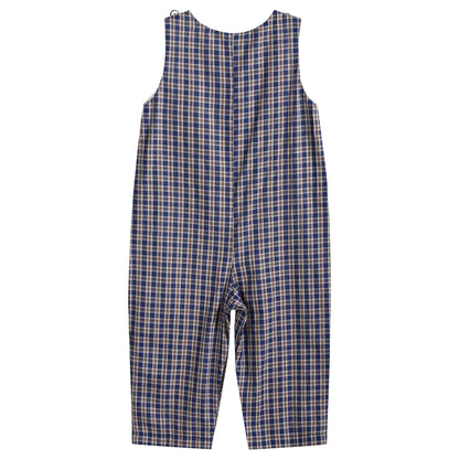 Blue Plaid Mallard Smocked Overalls