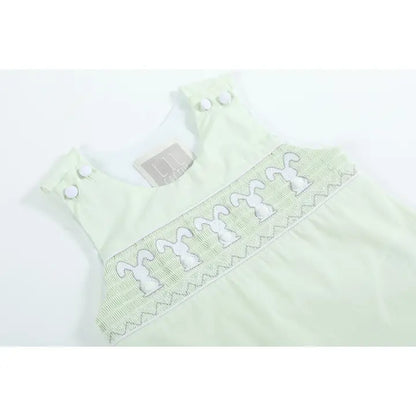 Honeydew Green Bunny Smocked Shortall