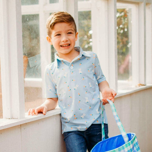 Boys Easter Polo - Easter Blue Carrots