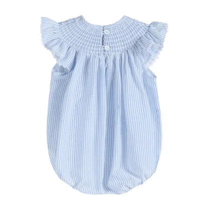 Blue Seersucker Easter Bunny Smocked Flutter Romper