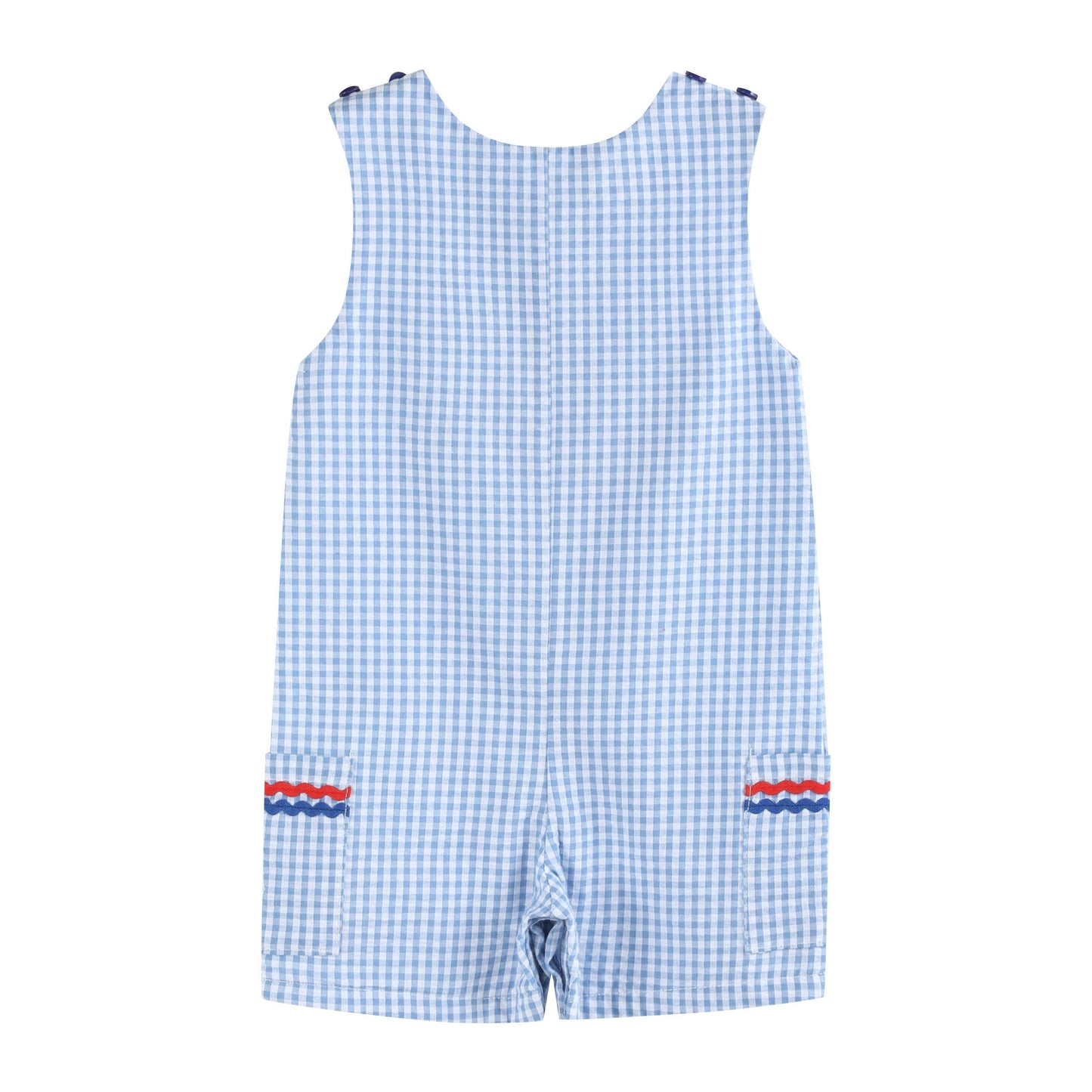 Blue Gingham American Flag Pocket Shortall