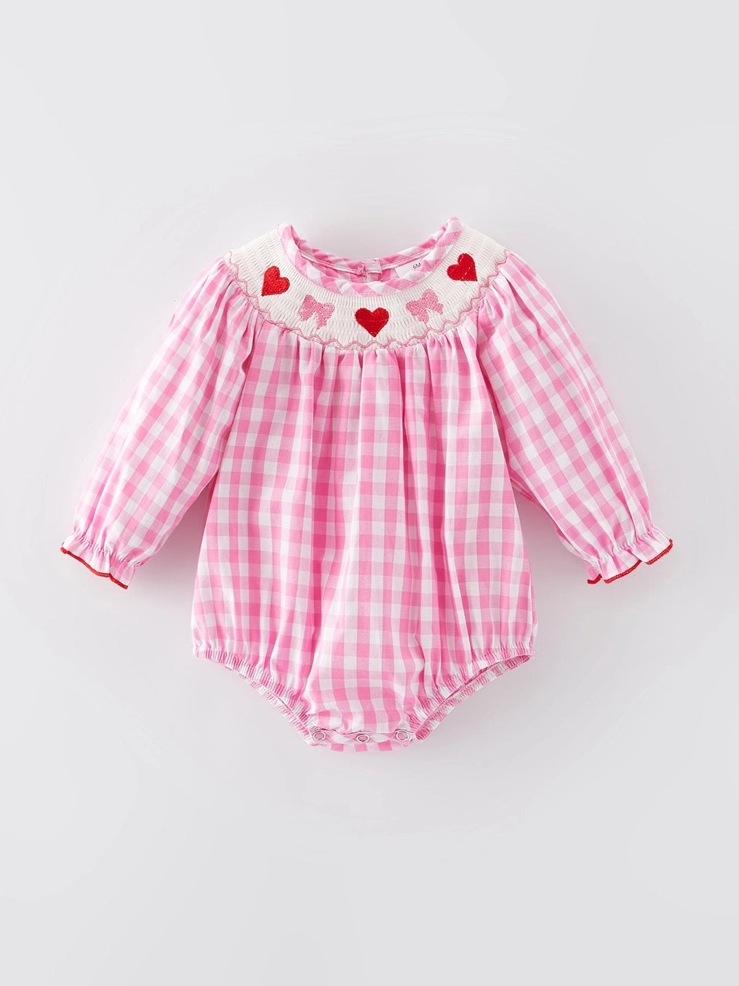 Hearts & Bows Gingham Smocked Bubble