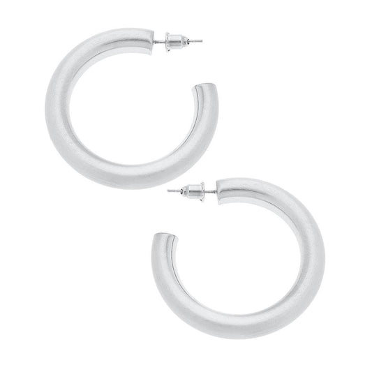 Arabella Hoop Earrings: Satin Silver