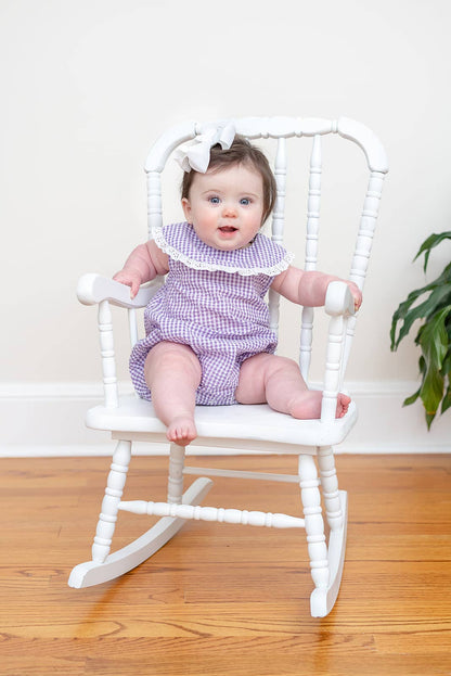 Classic Purple Gingham Collared Baby Bubble Romper