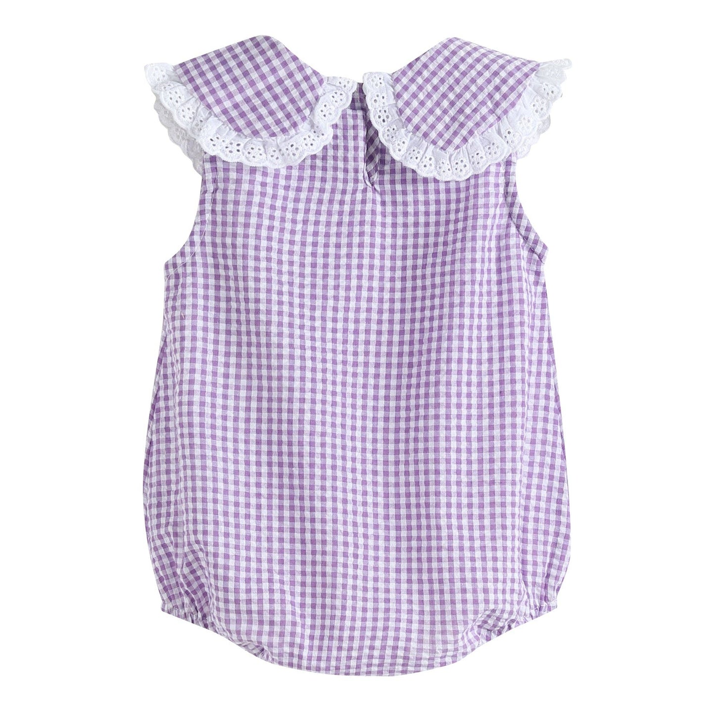 Classic Purple Gingham Collared Baby Bubble Romper