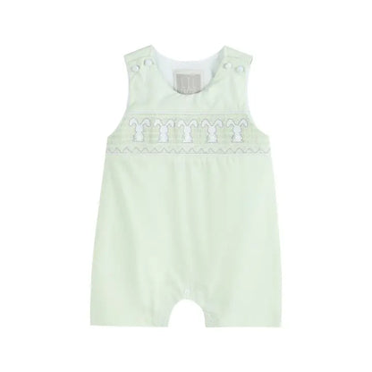 Honeydew Green Bunny Smocked Shortall