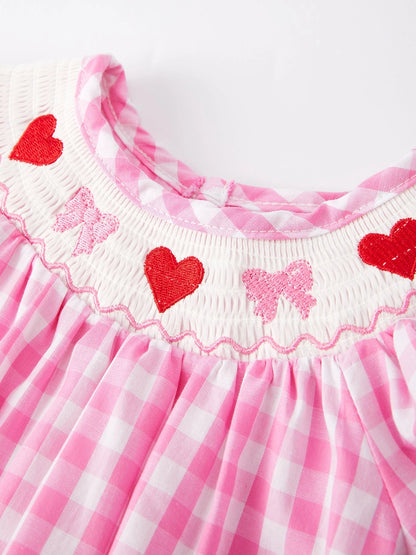 Hearts & Bows Gingham Smocked Bubble