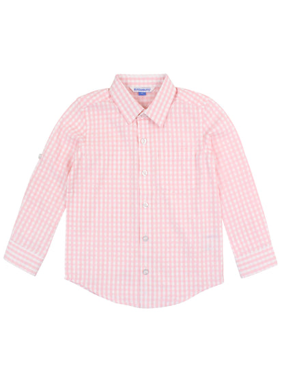 Boys Pink Gingham Check Long Sleeve Button Down