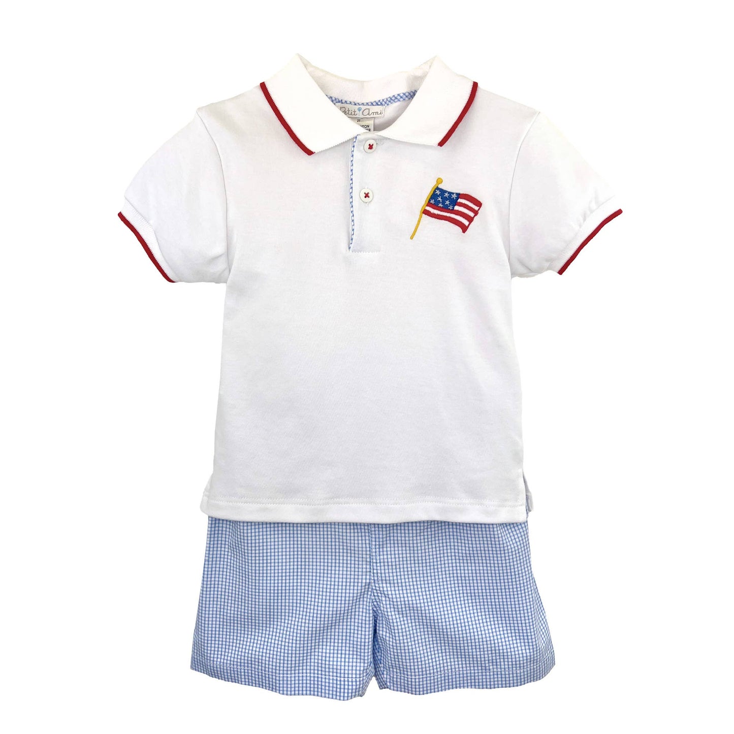 Shirt & Shorts Set with Embroidered American Flag