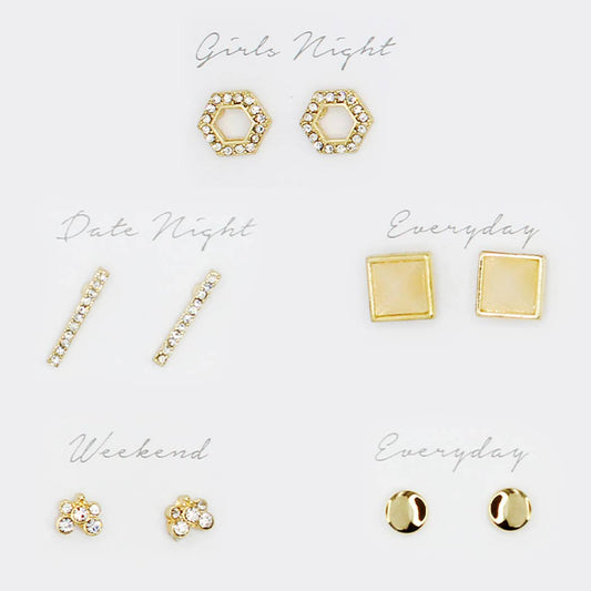 5 Pairs Multipack Stud Earrings Set with *Gift Box*